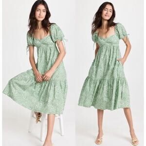 Amanda Uprichard Dress Sz L Meadow Green Sicily Floral Mini Puff Sleeve EUC